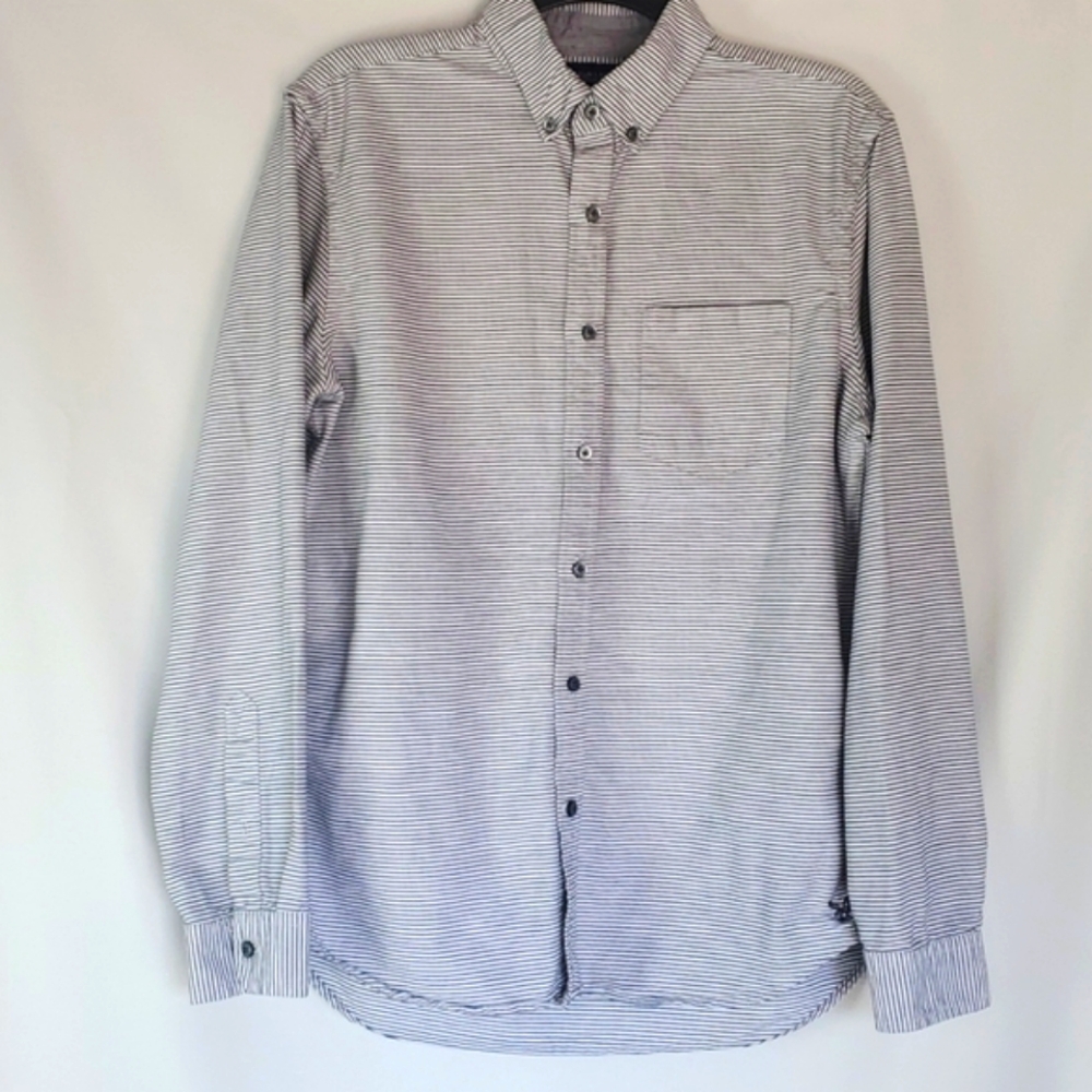 American Eagle grey striped long sleeve slim fit shirt medium